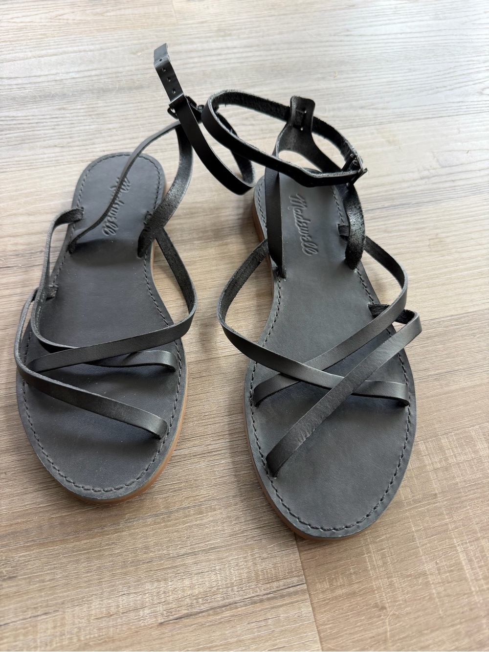 Madewell Black Leather Strappy Ankle Tie Sandals